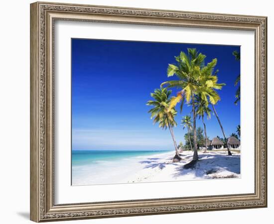 Palm Trees, White Sandy Beach and Indian Ocean, Jambiani, Island of Zanzibar, Tanzania, East Africa-Lee Frost-Framed Photographic Print