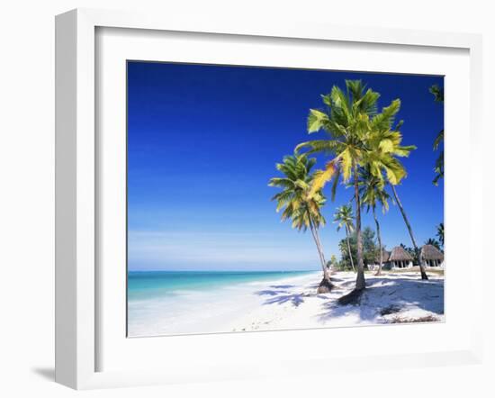 Palm Trees, White Sandy Beach and Indian Ocean, Jambiani, Island of Zanzibar, Tanzania, East Africa-Lee Frost-Framed Photographic Print