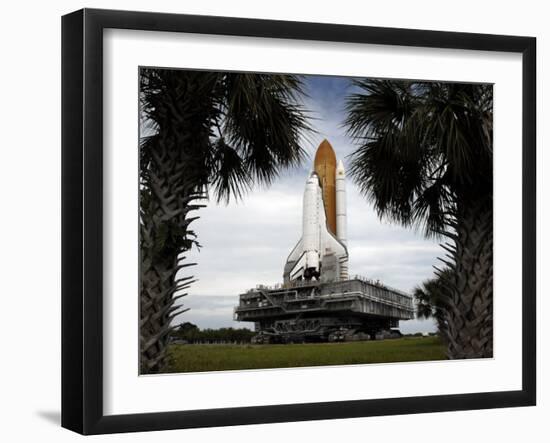 Palmetto Trees Frame Space Shuttle Endeavour as it Rolls Toward the Launch Pad-Stocktrek Images-Framed Photographic Print