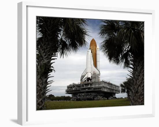 Palmetto Trees Frame Space Shuttle Endeavour as it Rolls Toward the Launch Pad-Stocktrek Images-Framed Photographic Print