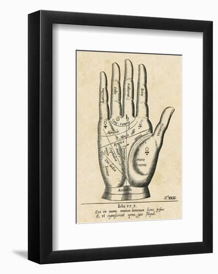 Palmistry: Palm Diagram-Vintage Reproduction-Framed Art Print