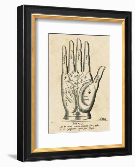 Palmistry: Palm Diagram-Vintage Reproduction-Framed Art Print