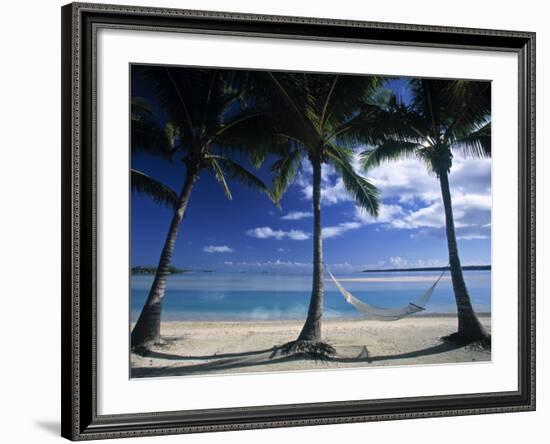 Palms and Hammock, Akitua Motu, Aitutaki, Cook Islands-Walter Bibikow-Framed Photographic Print