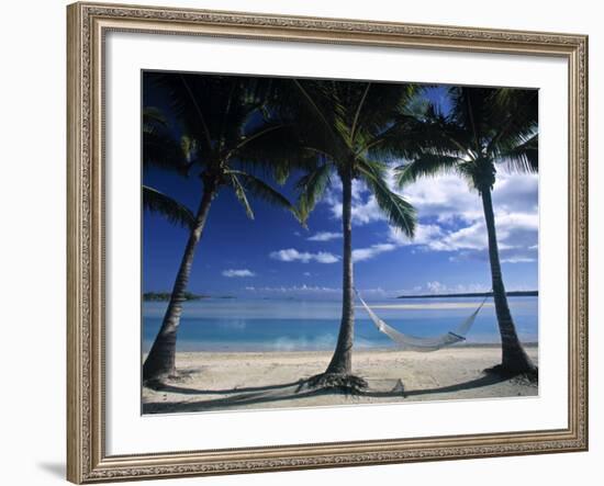 Palms and Hammock, Akitua Motu, Aitutaki, Cook Islands-Walter Bibikow-Framed Photographic Print