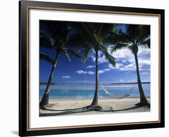 Palms and Hammock, Akitua Motu, Aitutaki, Cook Islands-Walter Bibikow-Framed Photographic Print