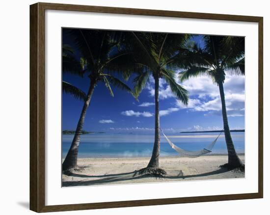 Palms and Hammock, Akitua Motu, Aitutaki, Cook Islands-Walter Bibikow-Framed Photographic Print