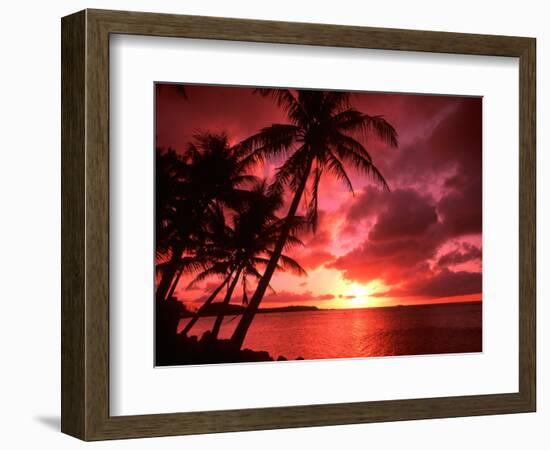 Palms And Sunset at Tumon Bay, Guam-Bill Bachmann-Framed Premium Photographic Print