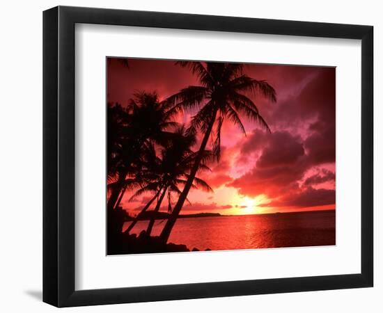 Palms And Sunset at Tumon Bay, Guam-Bill Bachmann-Framed Premium Photographic Print