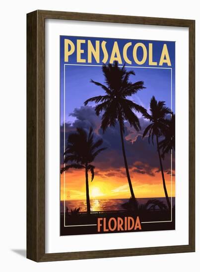 Palms and Sunset - Pensacola, Florida-Lantern Press-Framed Art Print