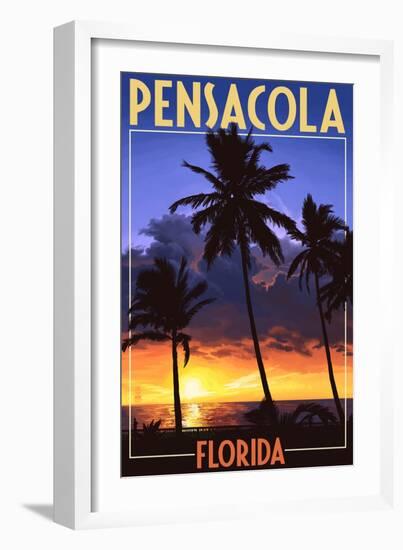 Palms and Sunset - Pensacola, Florida-Lantern Press-Framed Art Print