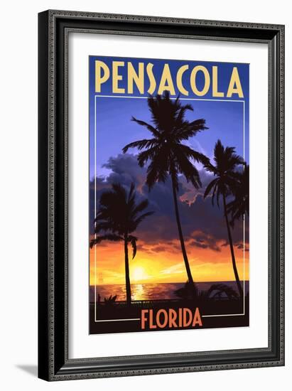 Palms and Sunset - Pensacola, Florida-Lantern Press-Framed Art Print