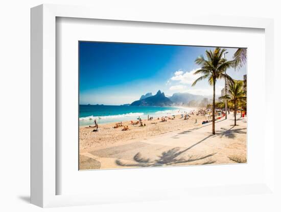 Palms and Two Brothers Mountain on Ipanema Beach in Rio De Janeiro. Brazil.-Aleksandar Todorovic-Framed Photographic Print