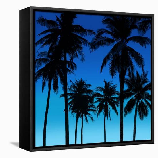 Palms Black on Blue I-Mia Jensen-Framed Stretched Canvas