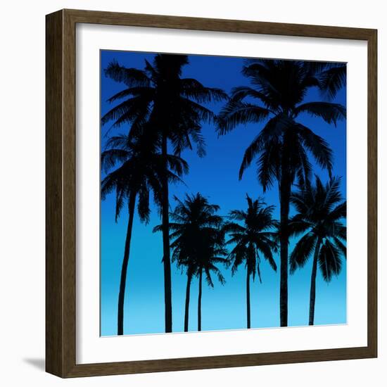 Palms Black on Blue I-Mia Jensen-Framed Art Print