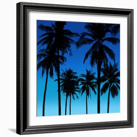 Palms Black on Blue I-Mia Jensen-Framed Art Print