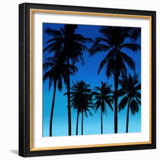 Palms Black on Blue I-Mia Jensen-Framed Art Print