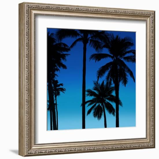 Palms Black on Blue II-Mia Jensen-Framed Art Print