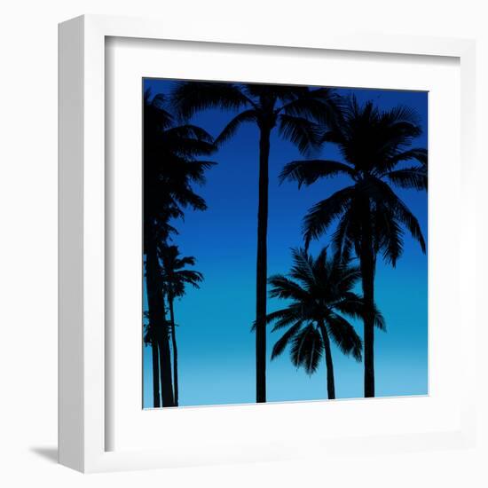 Palms Black on Blue II-Mia Jensen-Framed Art Print