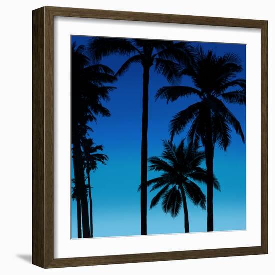 Palms Black on Blue II-Mia Jensen-Framed Art Print