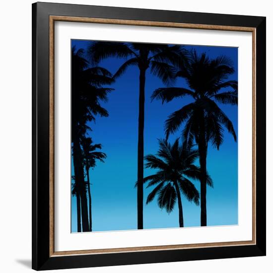 Palms Black on Blue II-Mia Jensen-Framed Art Print