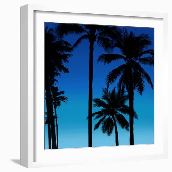Palms Black on Blue II-Mia Jensen-Framed Art Print
