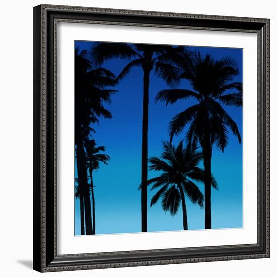 Palms Black on Blue II-Mia Jensen-Framed Art Print