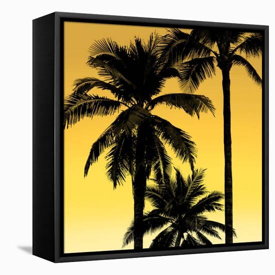 Palms Black on Yellow I-Mia Jensen-Framed Stretched Canvas