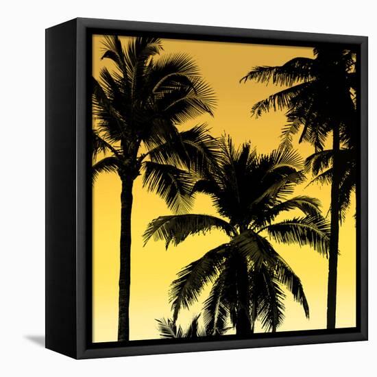 Palms Black on Yellow II-Mia Jensen-Framed Stretched Canvas