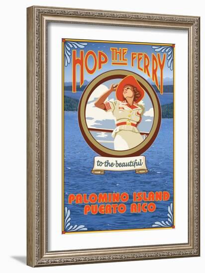 Palomino Island, Puerto Rico - Hop the Ferry-Lantern Press-Framed Art Print