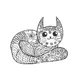 Cute Kitten. Black White Hand Drawn Doodle Animal. Ethnic Patterned Vector Illustration. African, I-Palomita-Art Print