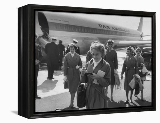 Pan Am Stewardesses in Frankfurt after Emergency Landing-null-Framed Premier Image Canvas