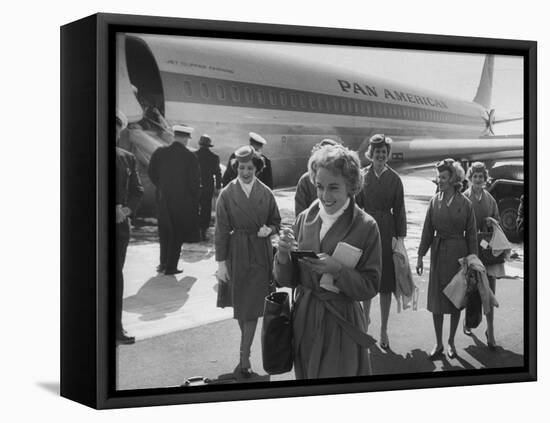 Pan Am Stewardesses in Frankfurt after Emergency Landing-null-Framed Premier Image Canvas