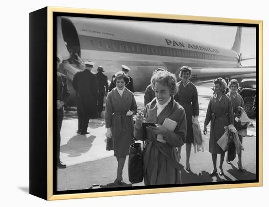 Pan Am Stewardesses in Frankfurt after Emergency Landing-null-Framed Premier Image Canvas