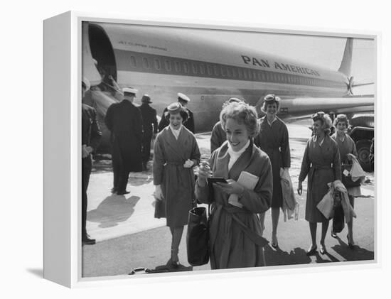 Pan Am Stewardesses in Frankfurt after Emergency Landing-null-Framed Premier Image Canvas