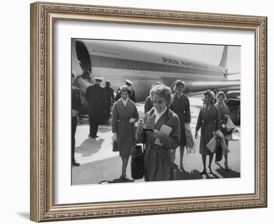 Pan Am Stewardesses in Frankfurt after Emergency Landing-null-Framed Premium Photographic Print