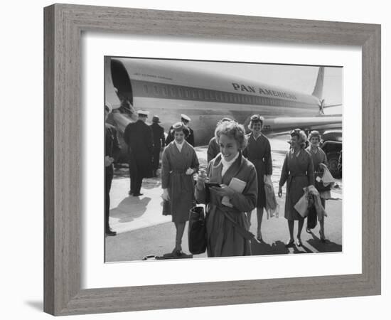 Pan Am Stewardesses in Frankfurt after Emergency Landing-null-Framed Premium Photographic Print