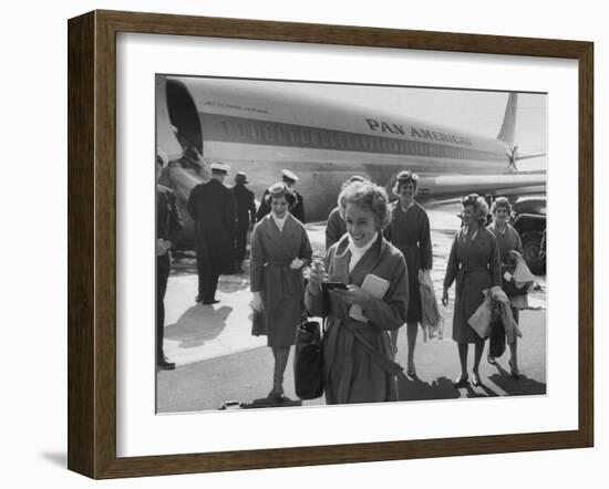 Pan Am Stewardesses in Frankfurt after Emergency Landing-null-Framed Premium Photographic Print