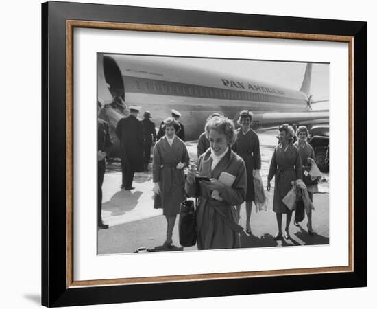 Pan Am Stewardesses in Frankfurt after Emergency Landing-null-Framed Premium Photographic Print