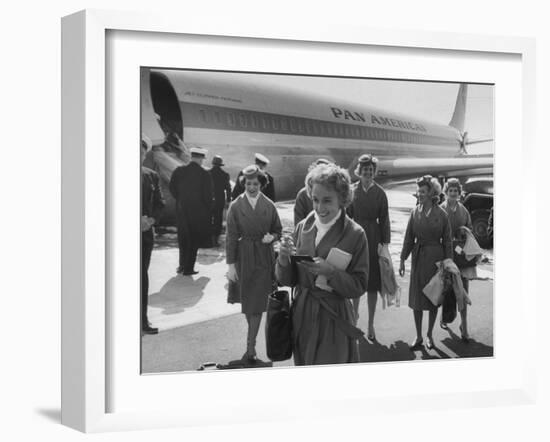 Pan Am Stewardesses in Frankfurt after Emergency Landing-null-Framed Premium Photographic Print