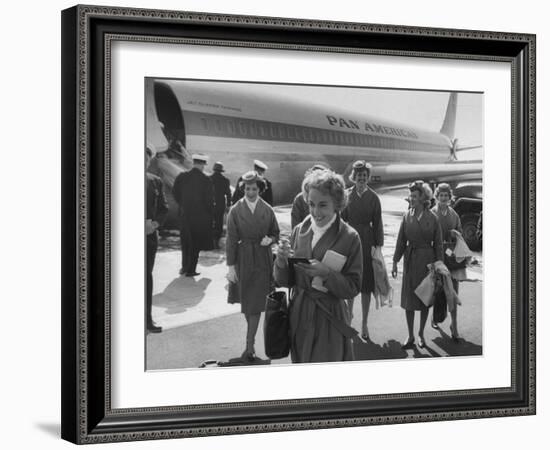 Pan Am Stewardesses in Frankfurt after Emergency Landing-null-Framed Premium Photographic Print