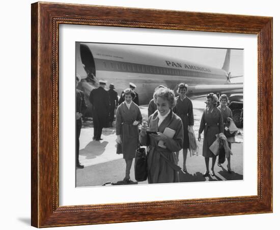 Pan Am Stewardesses in Frankfurt after Emergency Landing-null-Framed Photographic Print