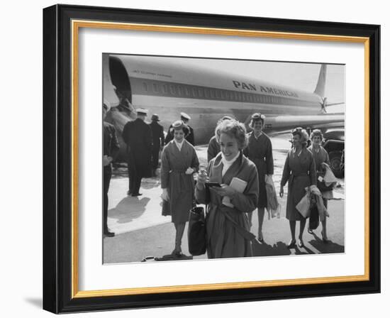 Pan Am Stewardesses in Frankfurt after Emergency Landing-null-Framed Photographic Print