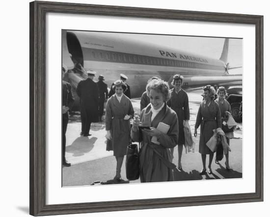 Pan Am Stewardesses in Frankfurt after Emergency Landing-null-Framed Photographic Print