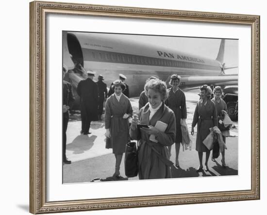 Pan Am Stewardesses in Frankfurt after Emergency Landing-null-Framed Photographic Print