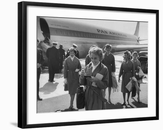 Pan Am Stewardesses in Frankfurt after Emergency Landing-null-Framed Photographic Print