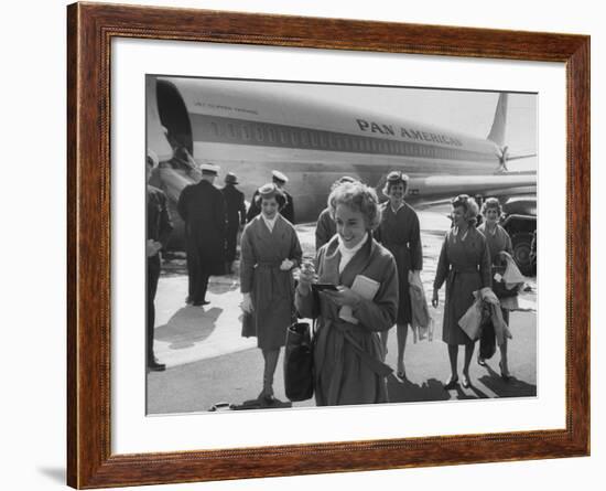 Pan Am Stewardesses in Frankfurt after Emergency Landing--Framed Photographic Print