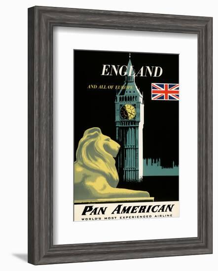 Pan American Airlines (PAA) - England And All Of Europe- Big Ben and British Flag-A Amspoker-Framed Art Print