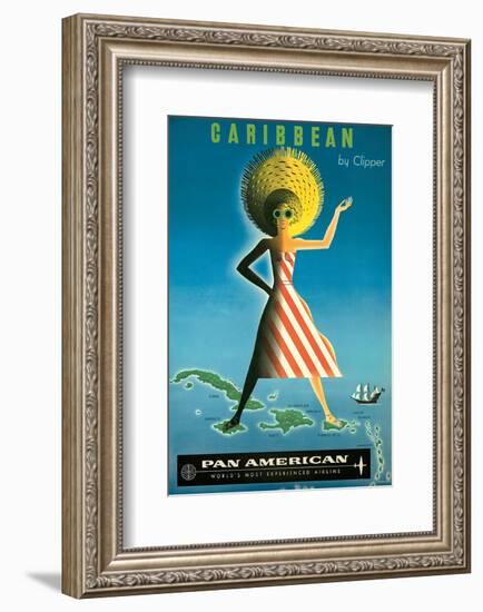 Pan American: Caribbean by Clipper, c.1958-Jean Carlu-Framed Art Print