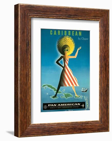 Pan American: Caribbean by Clipper, c.1958-Jean Carlu-Framed Art Print