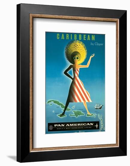 Pan American: Caribbean by Clipper, c.1958-Jean Carlu-Framed Art Print